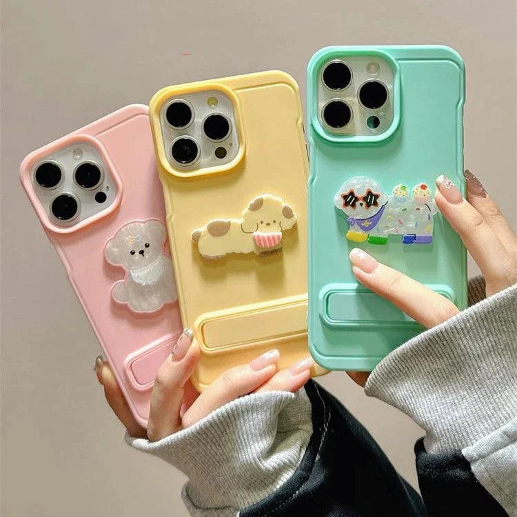 Cartoon Dog Cute Phone Case for iPhone 15, 14, 13, 12, and 11 Pro Max - Invisible Bracket with Built-in Stand - TSP212 - Touchy Style