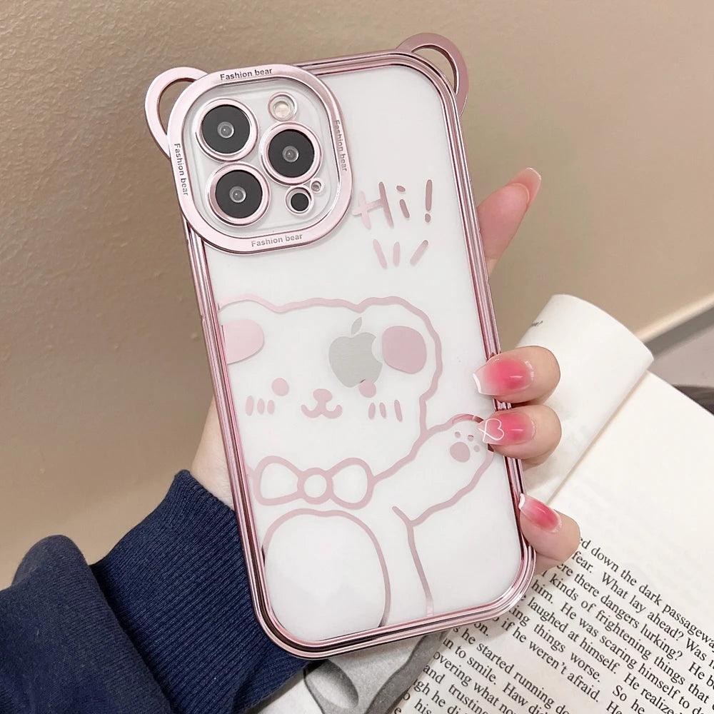 Cartoon Glitter Plating Cute Phone Cases For iPhone 14 13 12 11 Pro Max XS X 7 8 Plus - Touchy Style