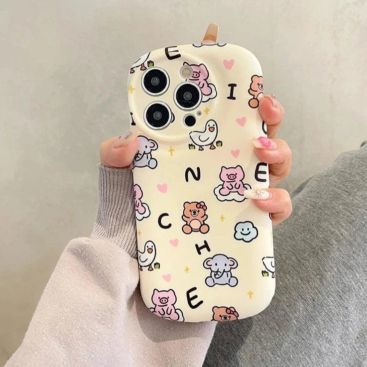 Beige CArtoon Cute Phone Cases For iPhone 14 12 13 Pro Max Heart Lattice  Slide Camera Protection