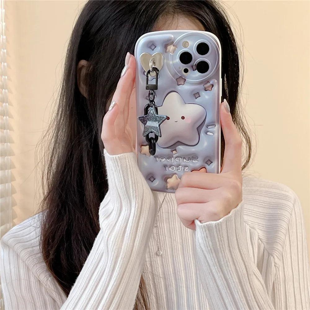 CCPC234 Cute Phone Case for iPhone 11, 14, 13, 12 Pro, 11 Pro Max, XR, X, XS, 7, 8 Plus, SE - With 3D Glitter Star Pendant - Touchy Style