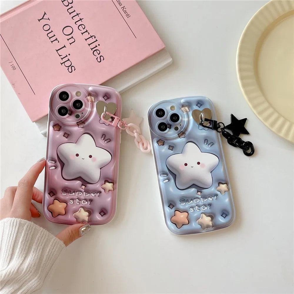 CCPC234 Cute Phone Case for iPhone 11, 14, 13, 12 Pro, 11 Pro Max, XR, X, XS, 7, 8 Plus, SE - With 3D Glitter Star Pendant - Touchy Style