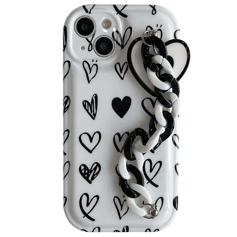 CCPC303 Cute Phone Case for iPhone 14, 13, 12 Pro Max, 11 XR, X, XS, 7, and 8 plus - Graffiti Simple Hearts Pattern with Bracelet - Touchy Style