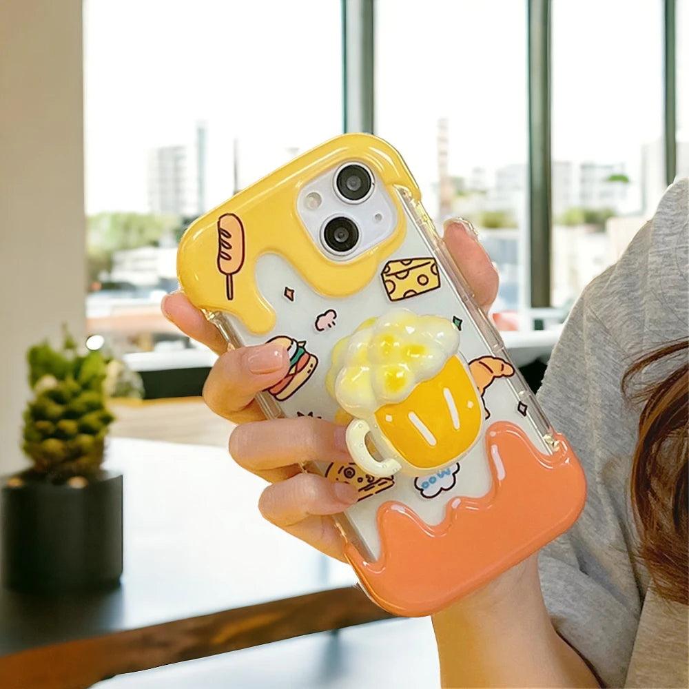 CCPC312 Cute Phone Cases for iPhone 11, 14 Pro Max, 14Plus, 12 Pro, and 13 Cover models - 3D Cartoon Hamburger Holder - Touchy Style