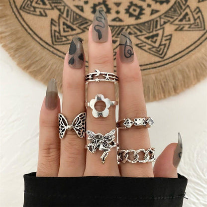 Charm Jewelry Set Vintage Gold Moon Butterfly Knuckle Ring Set 2021 Bohemian Geometry Female Knuckle Ring - Touchy Style