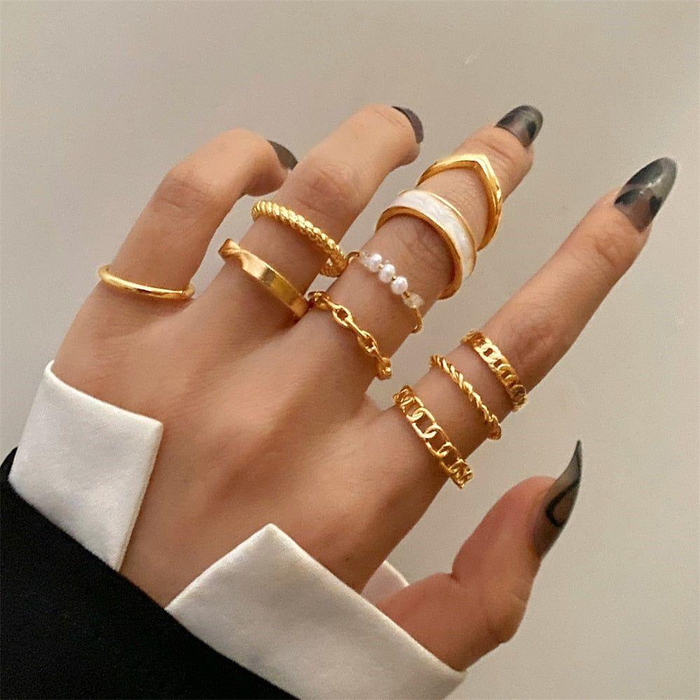 Charm Jewelry Set Vintage Gold Moon Butterfly Knuckle Ring Set 2021 Bohemian Geometry Female Knuckle Ring - Touchy Style