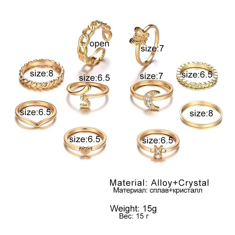 Charm Jewelry Set Vintage Gold Moon Butterfly Knuckle Ring Set 2021 Bohemian Geometry Female Knuckle Ring - Touchy Style