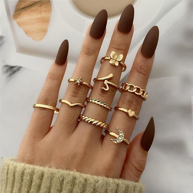 Charm Jewelry Set Vintage Gold Moon Butterfly Knuckle Ring Set 2021 Bohemian Geometry Female Knuckle Ring - Touchy Style