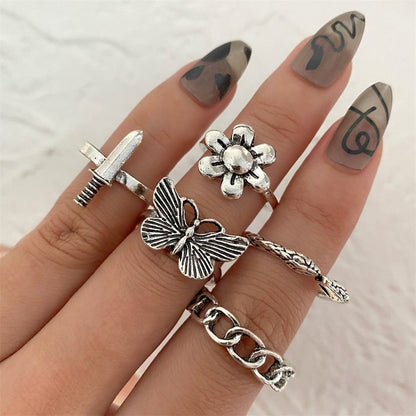 Charm Jewelry Set Vintage Gold Moon Butterfly Knuckle Ring Set 2021 Bohemian Geometry Female Knuckle Ring - Touchy Style