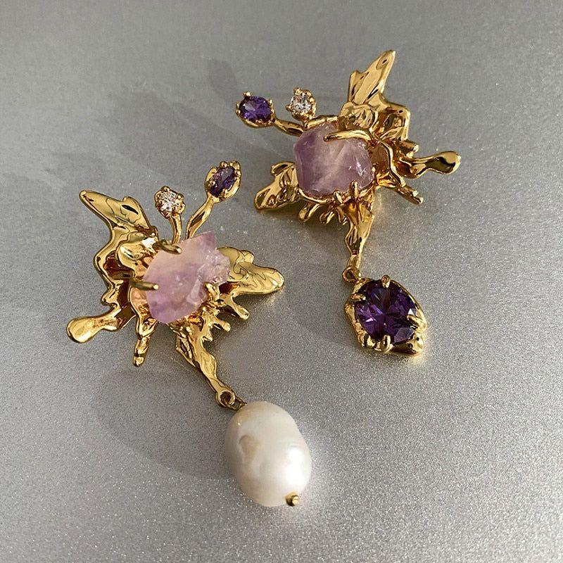 Charm Jewelry WB152: Baroque Freshwater Pearl Asymmetrical Earrings - Touchy Style