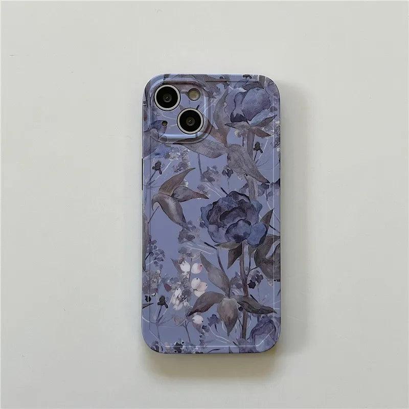 Charming Gray Flowers Oil Painting Cute Phone Cases For iPhone 12 Pro Max 13 11 14 And 14 Pro - Touchy Style