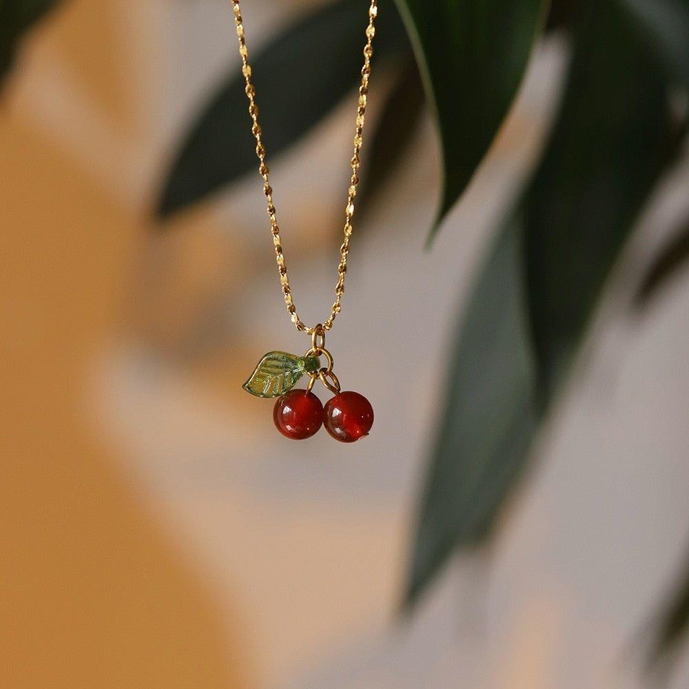 Cherry Fruit Necklace Charm Jewelry NCJR41 - Stainless Steel Pendant - Touchy Style