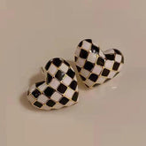 Chessboard Mini Heart Earrings Charm Jewelry XYS0233 Peach Fashion - Touchy Style