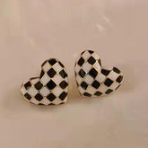 Chessboard Mini Heart Earrings Charm Jewelry XYS0233 Peach Fashion - Touchy Style