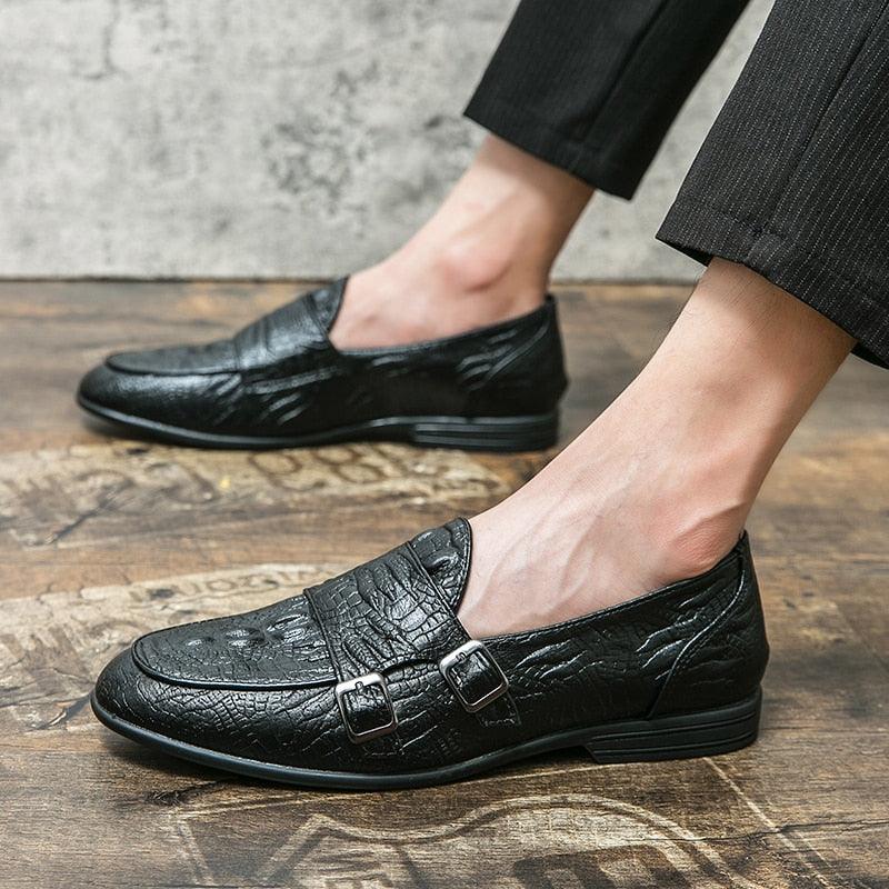 2021 men's shoes pu casual shoes crocodile pattern shoes comfortable driving