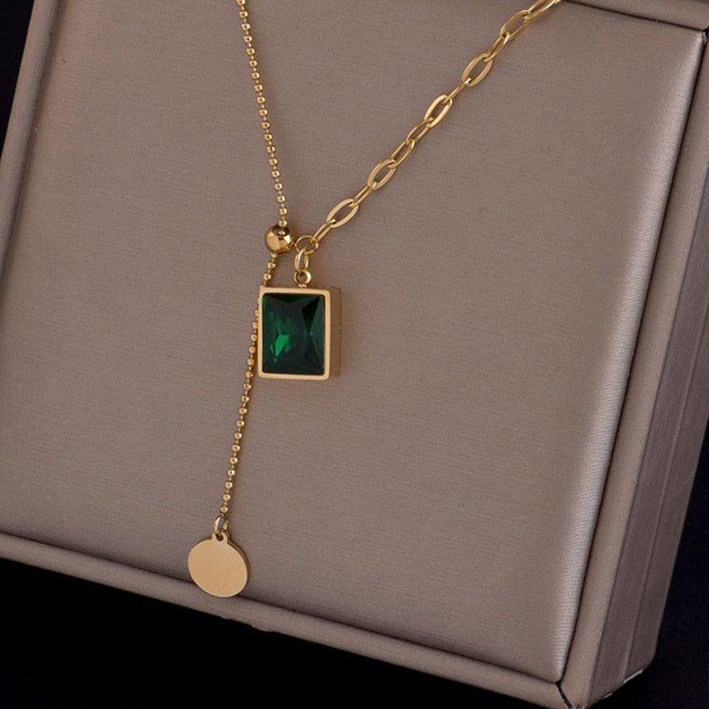 Classic Gem Square Stainless Steel Necklaces Charm Jewelry NCJT24 - Touchy Style