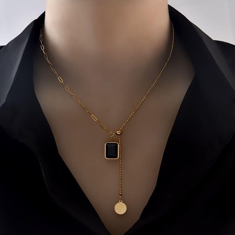 Classic Gem Square Stainless Steel Necklaces Charm Jewelry NCJT24 - Touchy Style