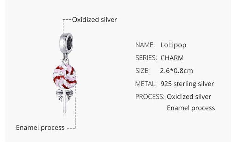 Colored Lollipop 925 Sterling Silver Pendant Charm Jewelry WOS38 Without Chain - Touchy Style