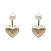 Contracted Metal Frosted Heart-shaped Pearl Stud Earrings Charm Jewelry RB256 - Touchy Style