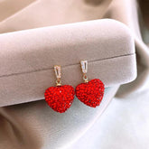 Copper Alloy Drop Earrings Charm Jewelry ECJOS17 Red Crystal Heart - Touchy Style .