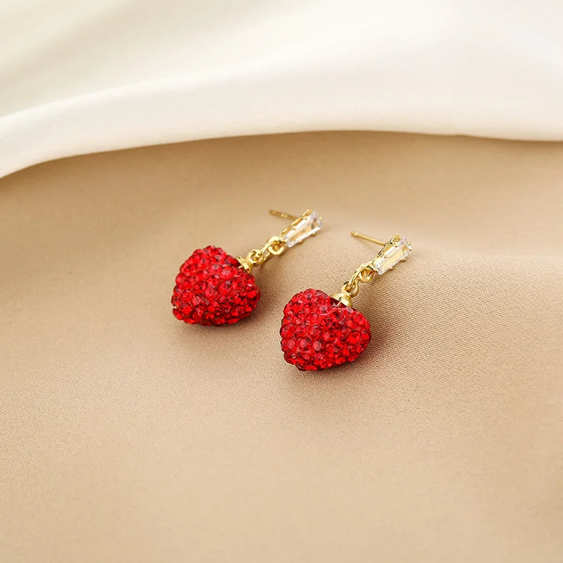 Copper Alloy Drop Earrings Charm Jewelry ECJOS17 Red Crystal Heart - Touchy Style