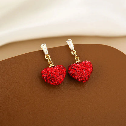 Copper Alloy Drop Earrings Charm Jewelry ECJOS17 Red Crystal Heart - Touchy Style