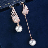 Crystal Angel Wing Pearl Long Earring Charm Jewelry - Touchy Style .