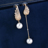 Crystal Angel Wing Pearl Long Earring Charm Jewelry - Touchy Style .