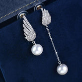 Crystal Angel Wing Pearl Long Earring Charm Jewelry - Touchy Style .