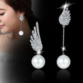 Crystal Angel Wing Pearl Long Earring Charm Jewelry - Touchy Style .