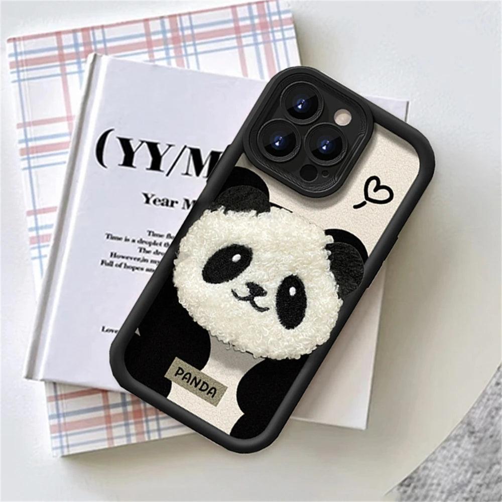 Allytech Furry Case for Apple iPhone 15 Pro Max, Cute Panda Design