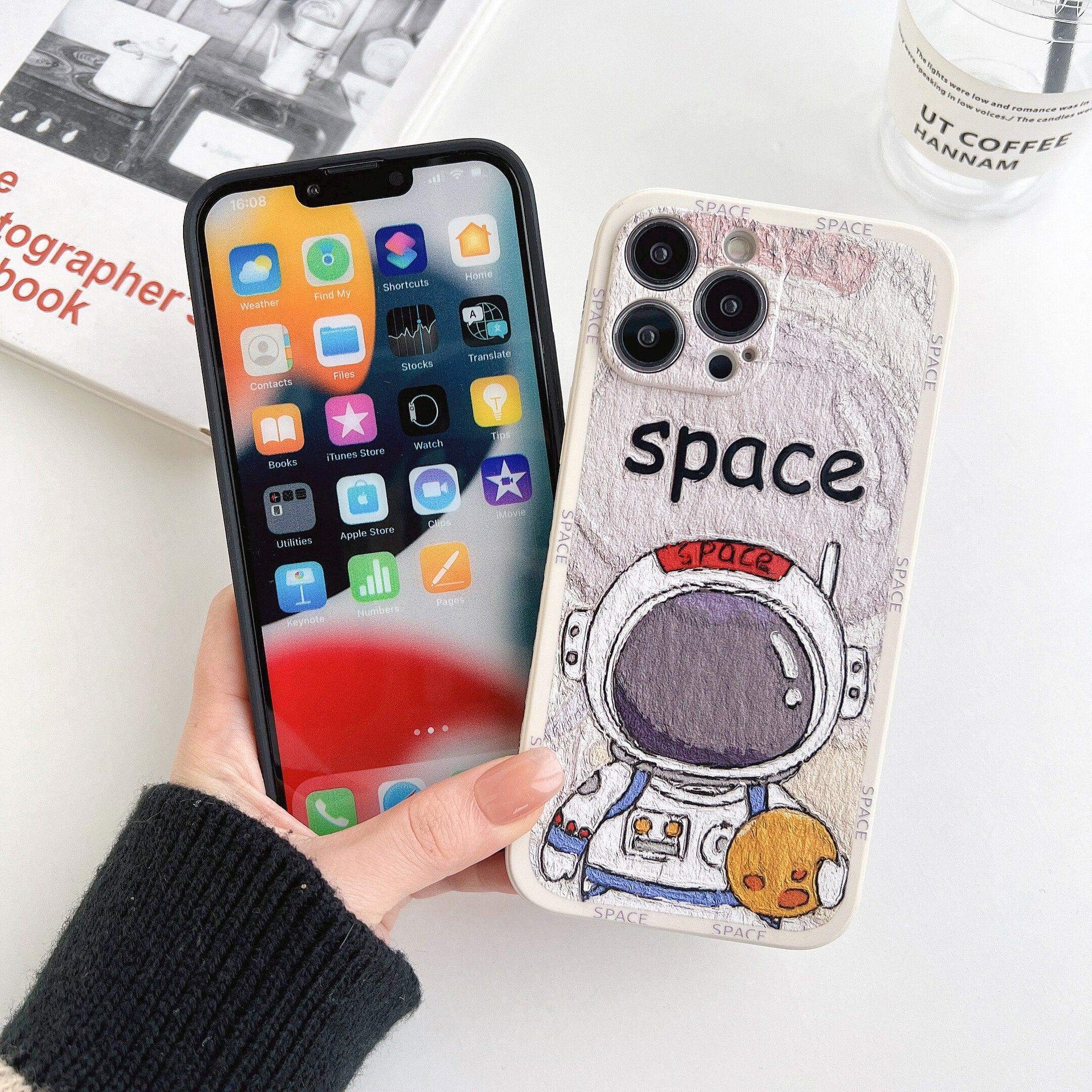 Luxury Leather Skin Laser Astronaut Case For iPhone 14 Pro Max