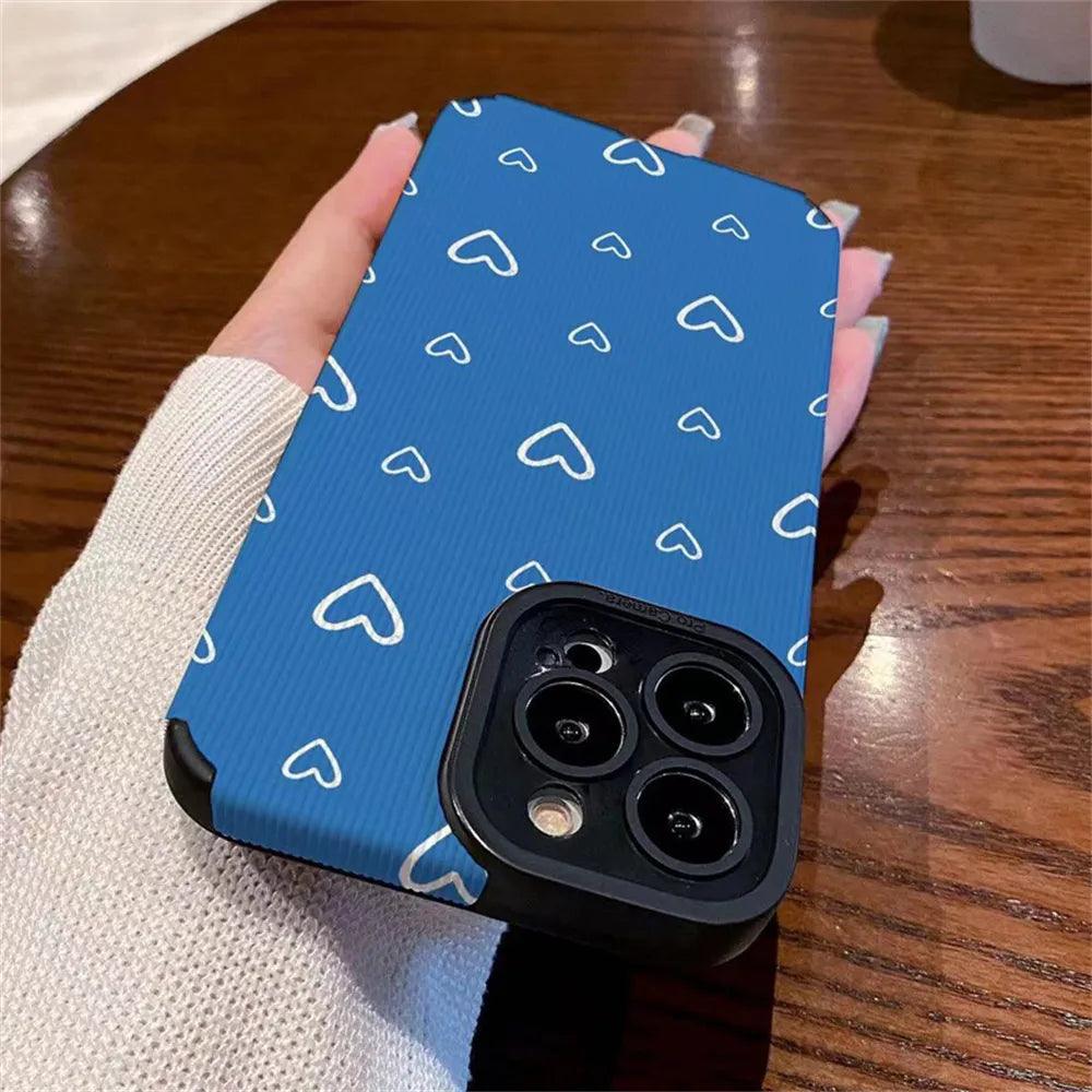 Cute Blue Hearts Phone Case for iPhone 11, 12, 13, 14 Pro Max, 15 Pro Max, X, XR, XS Max, 7, 8 Plus - Touchy Style