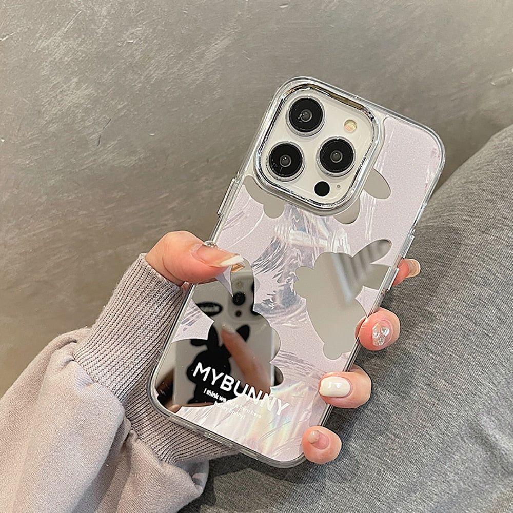 Cute Cartoon Rabbit Makeup Mirror Phone Cases for iPhone 11, 12, 13, 14 Pro Max - Touchy Style