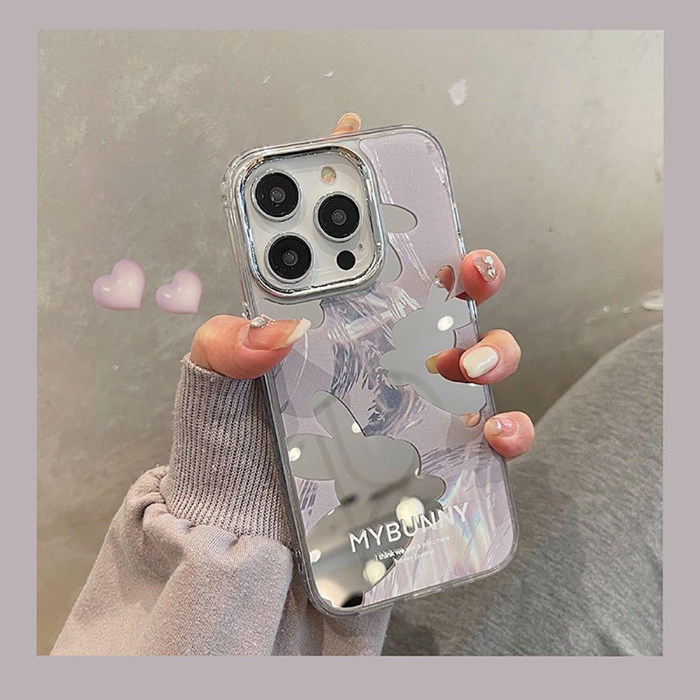 Cute Cartoon Rabbit Makeup Mirror Phone Cases for iPhone 11, 12, 13, 14 Pro Max - Touchy Style