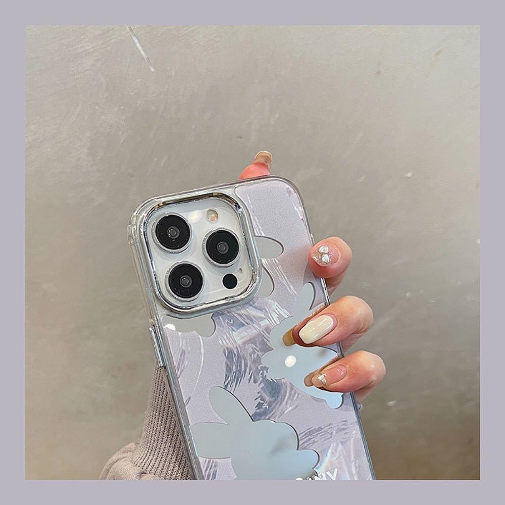 Cute Cartoon Rabbit Makeup Mirror Phone Cases for iPhone 11, 12, 13, 14 Pro Max - Touchy Style