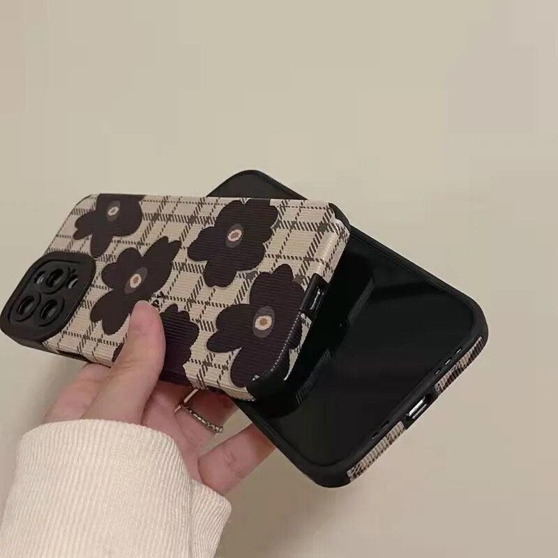 Cute Checkered Flowers Phone Case for iPhone 11, 12, 13, 14, Pro Max, 14 Plus, X, XS Max, XR, 12, 13 Mini, 7, 8 Plus - Touchy Style