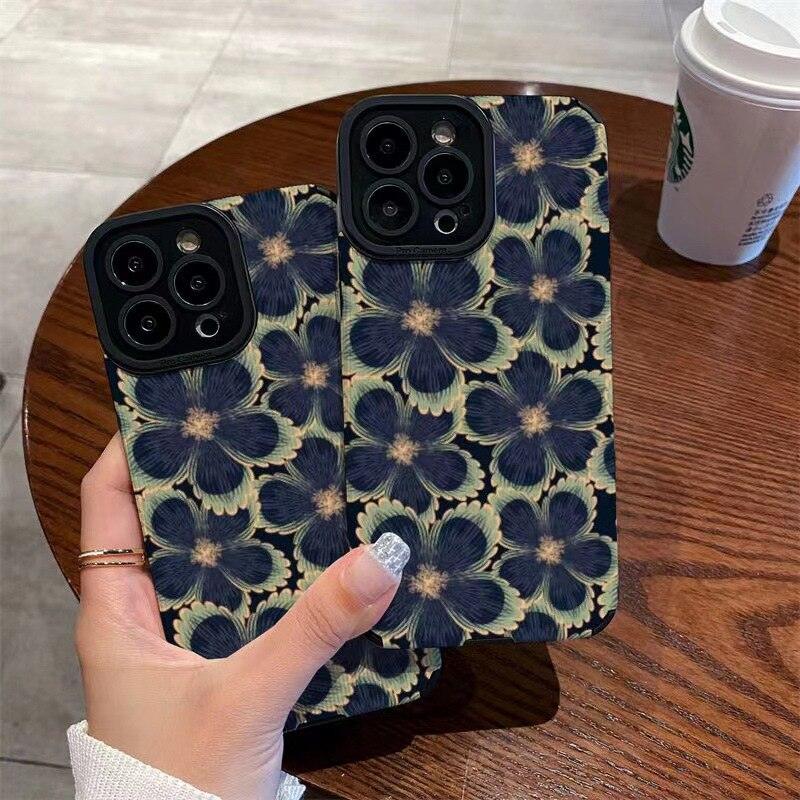 Cute Dark Graffiti Flower Phone Case for iPhone 14, 12, 11, 13 Pro Max, 14 Plus, 12, 13 Mini, 7, 8 Plus, X, XS Max, and XR - Touchy Style