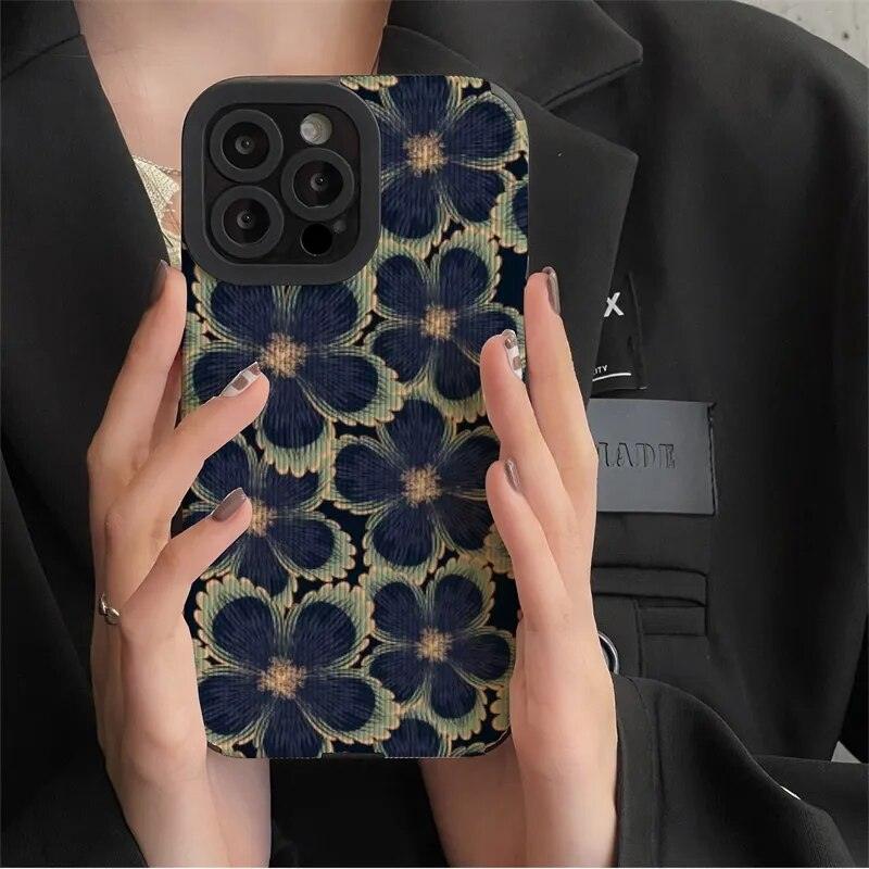 Cute Dark Graffiti Flower Phone Case for iPhone 14, 12, 11, 13 Pro Max, 14 Plus, 12, 13 Mini, 7, 8 Plus, X, XS Max, and XR - Touchy Style