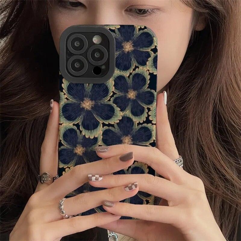 Cute Dark Graffiti Flower Phone Case for iPhone 14, 12, 11, 13 Pro Max, 14 Plus, 12, 13 Mini, 7, 8 Plus, X, XS Max, and XR - Touchy Style