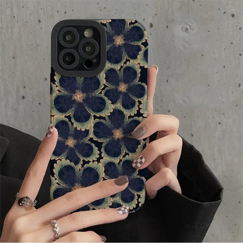 Iphone 12 Casesluxury Flower Geometric Leather Case For Iphone 14/13/12  Pro Max - Anti-scratch, Non-slip, With Ring Holder