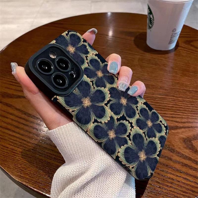 Cute Dark Graffiti Flower Phone Case for iPhone 14, 12, 11, 13 Pro Max, 14 Plus, 12, 13 Mini, 7, 8 Plus, X, XS Max, and XR - Touchy Style