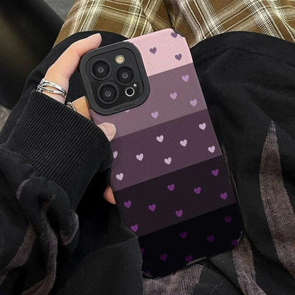 Cute Gradient Black and Purple Heart Pattern Phone Case for iPhone 14, 13, 12, 11, Pro Max, Mini, XR, XS, 6, 7, 8 Plus - Touchy Style