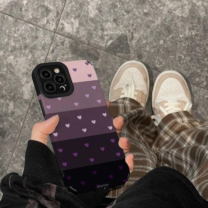 Cute Gradient Black and Purple Heart Pattern Phone Case for iPhone 14, 13, 12, 11, Pro Max, Mini, XR, XS, 6, 7, 8 Plus - Touchy Style