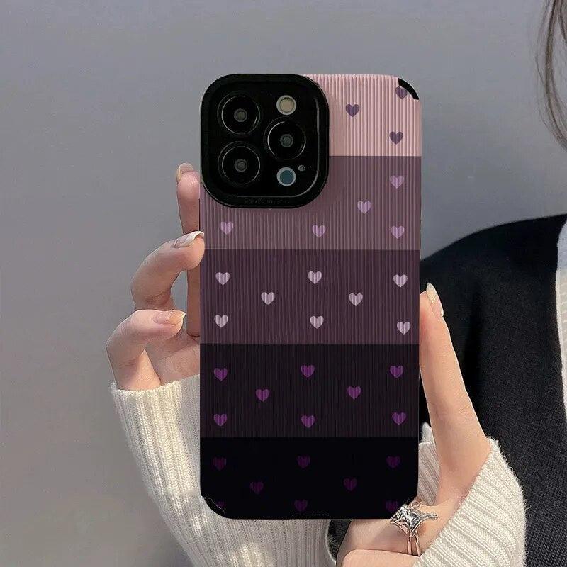 Cute Gradient Black and Purple Heart Pattern Phone Case for iPhone 14, 13, 12, 11, Pro Max, Mini, XR, XS, 6, 7, 8 Plus - Touchy Style