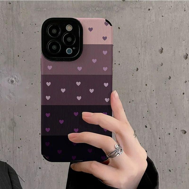 Cute Gradient Black and Purple Heart Pattern Phone Case for iPhone 14, 13, 12, 11, Pro Max, Mini, XR, XS, 6, 7, 8 Plus - Touchy Style