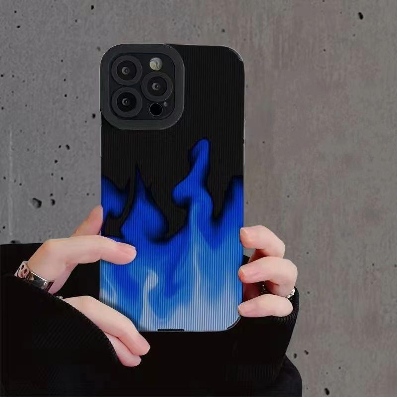 Cute Gradient Blue Fire Phone Case for iPhone 14, 13, 11, 12 Pro, XS Max, Mini, 6, 7, 8 Plus, X, XR - Cover - Touchy Style .