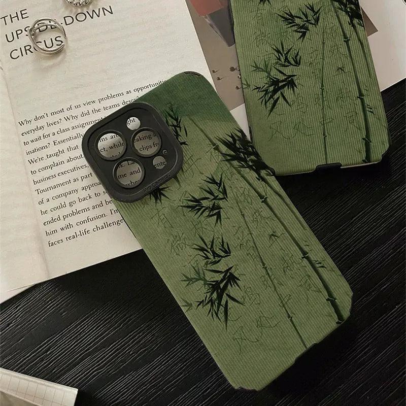 Cute Green Bamboo Phone Case with Soft Leather Cover for iPhone 6, 7, 8, XR, XS Max, 11, 12, 13, 14, Mini, and Pro Series - Touchy Style