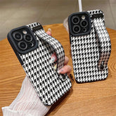 Cute Houndstooth Leather Phone Case for iPhone 14, 13, 12, 11 Pro Max, XR, X, XS, 7, 8 Plus - Touchy Style .