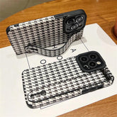 Cute Houndstooth Leather Phone Case for iPhone 14, 13, 12, 11 Pro Max, XR, X, XS, 7, 8 Plus - Touchy Style .