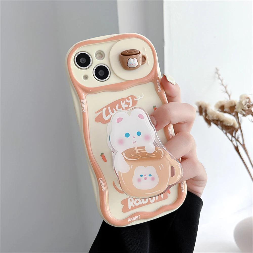 Korean White Heart Makeup Mirror Cute Phone Cases For iPhone 14